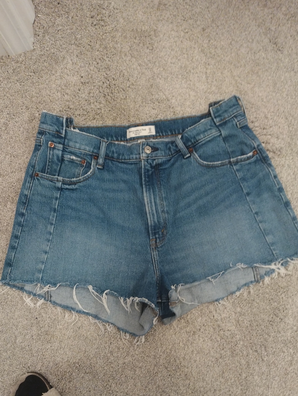 Abercrombie & Fitch Curve Love Medium Blue Frayed Denim Shorts